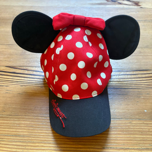 Disney Minnie Mouse red white polka dot black ear bow baseball cap SIZE OS