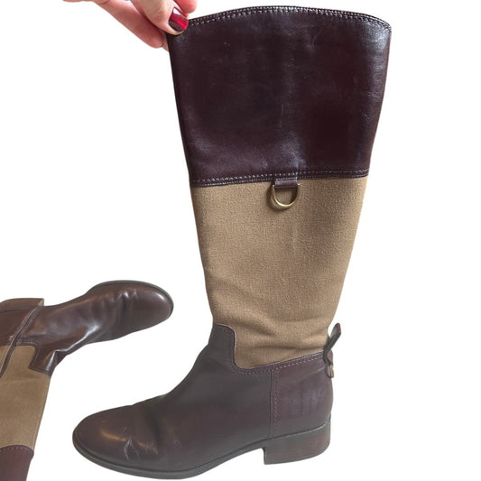 Etienne Aigner two toned leather heeled plaid lined riding boots SIZE 10M