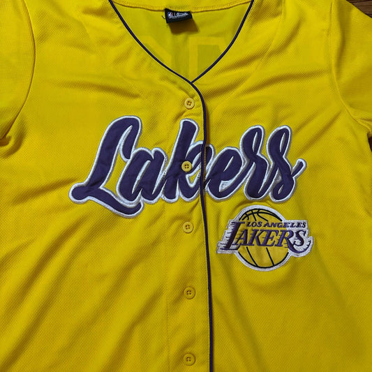 Ultra Game yellow LA Lakers #42 button up baseball jersey SIZE XS