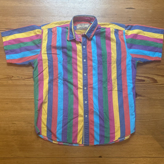 American Terrain vintage colorful striped short sleeve button up shirt SIZE L