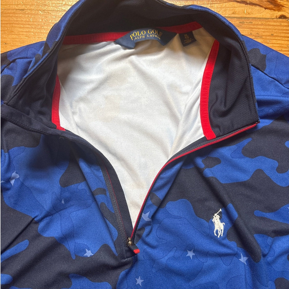 Polo Ralph Lauren Golf blue camo quarter zip polyester long sleeve shirt SIZE XL