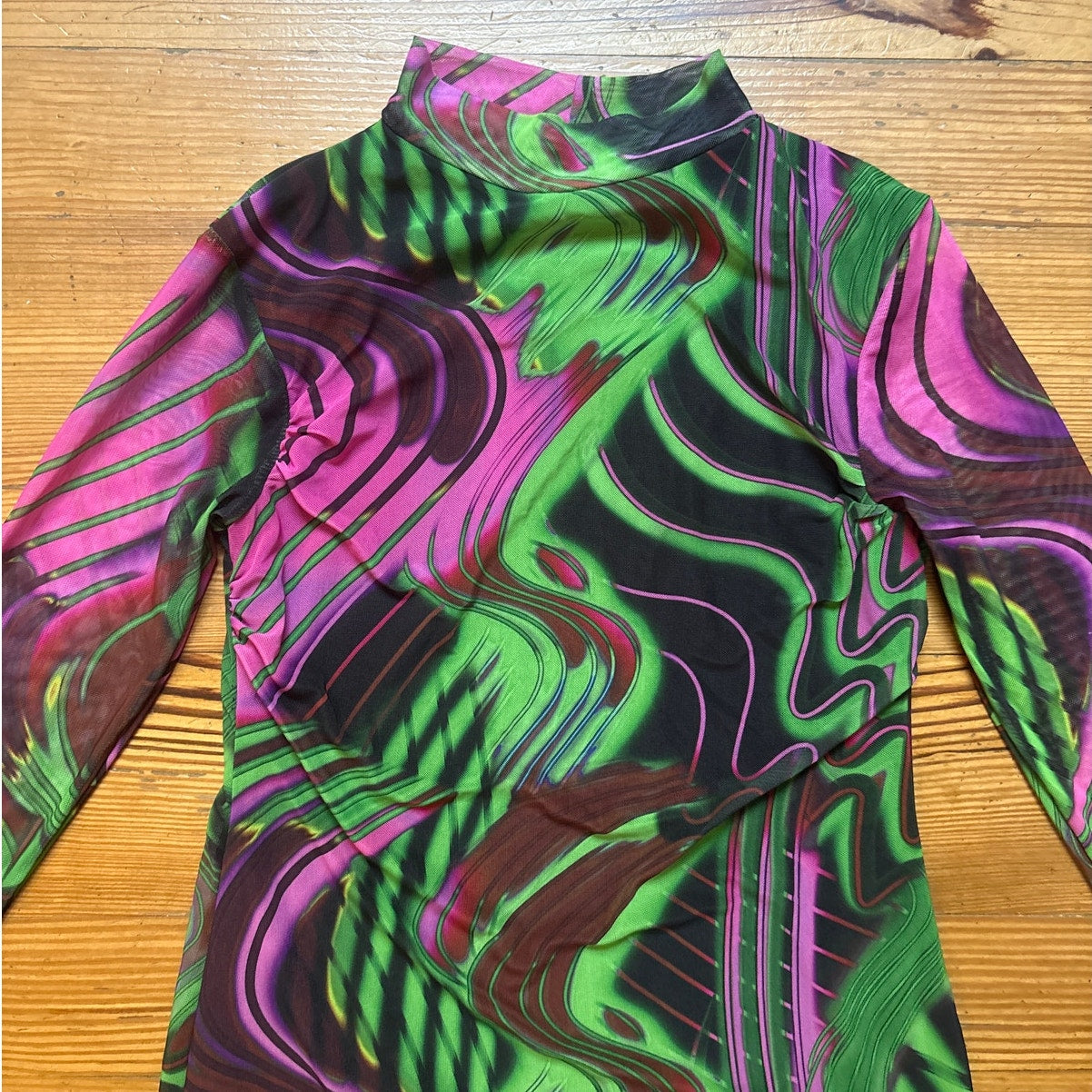 PrettyLittleThing abstract sheer long sleeve bodycon turtleneck dress SIZE 10