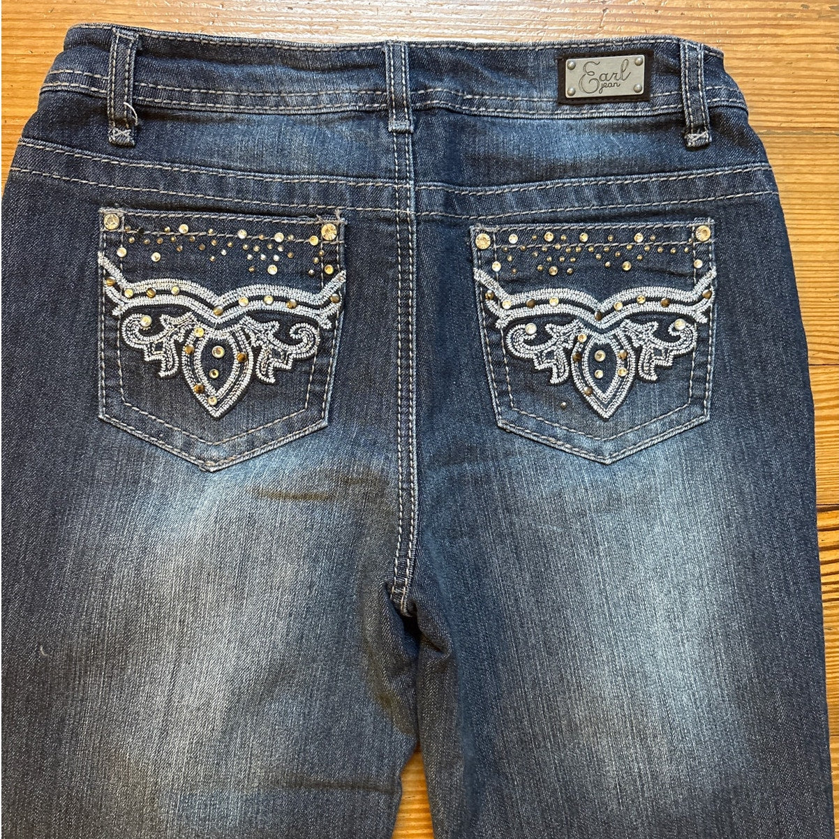 Earl Jean dark wash jeweled studded pocket cropped cuff jeans SIZE 6