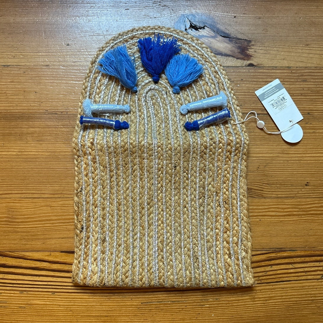 NWT Mud Pie blue tassel metallic jute clutch