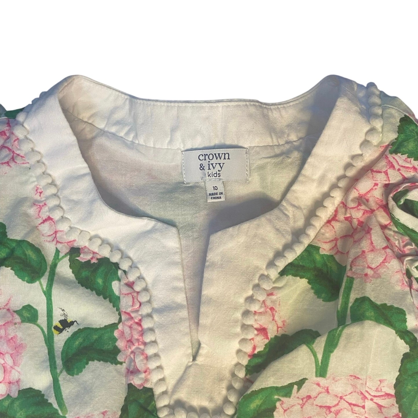 Crown & Ivy white pink floral pompom sleeveless girls dress SIZE 10