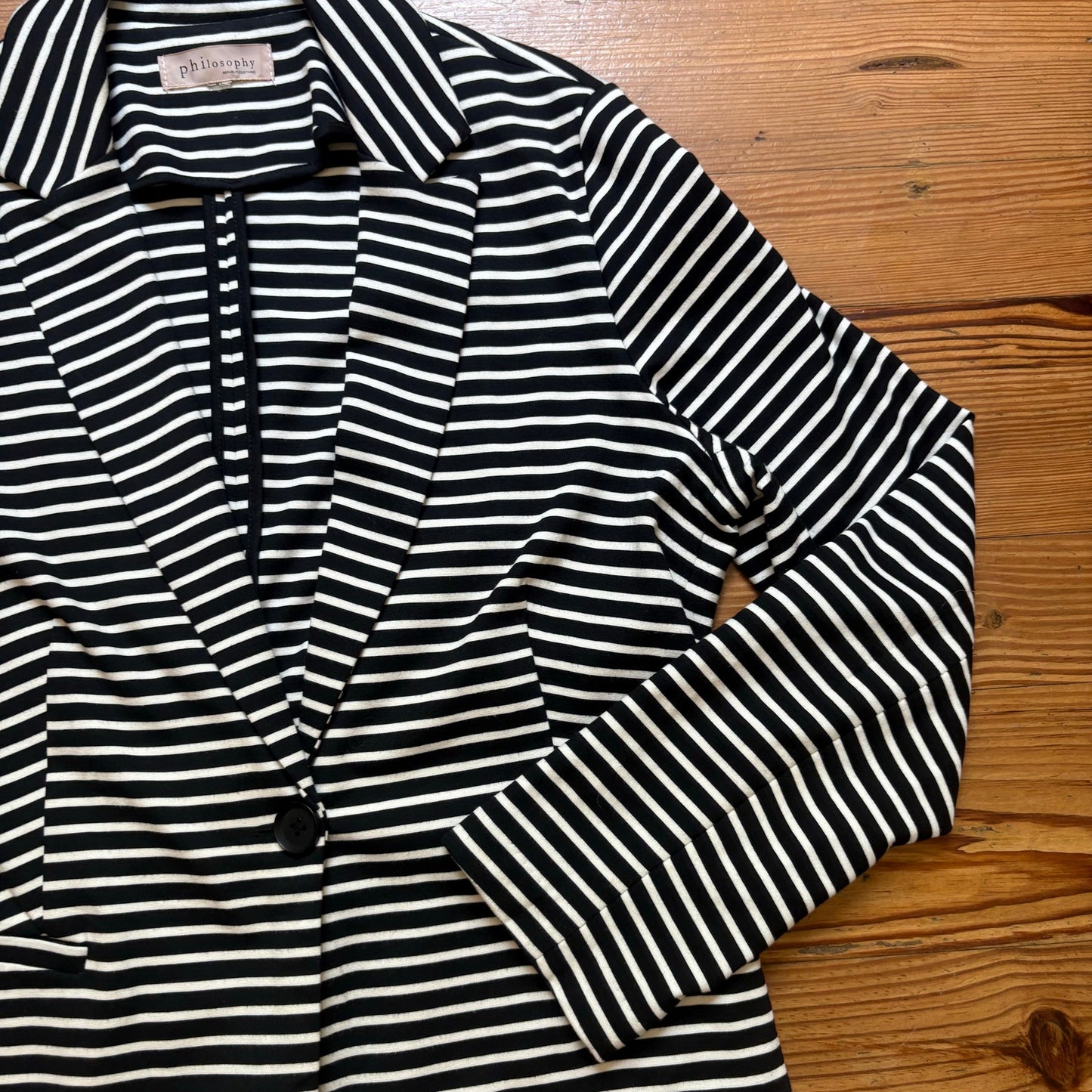 Philosophy black white horizontal striped button cotton blazer SIZE XL