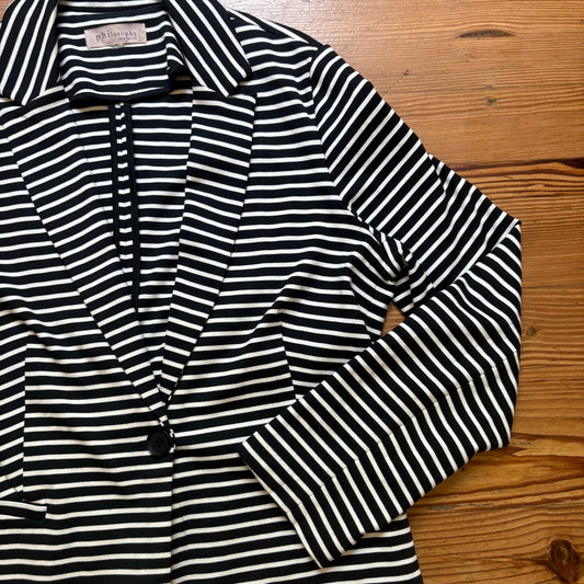 Philosophy black white horizontal striped button cotton blazer SIZE XL