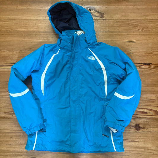 The North Face blue white sweater lined hooded ski womens winter coat SIZE L