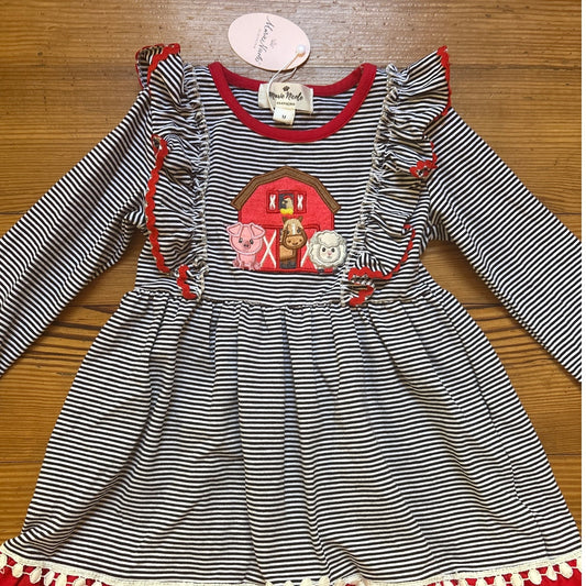 NWT Marie Nicole black white striped farm animal ruffle long sleeve dress SIZE 3