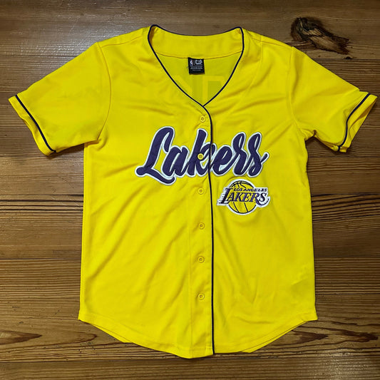 Ultra Game yellow LA Lakers #42 button up baseball jersey SIZE XS