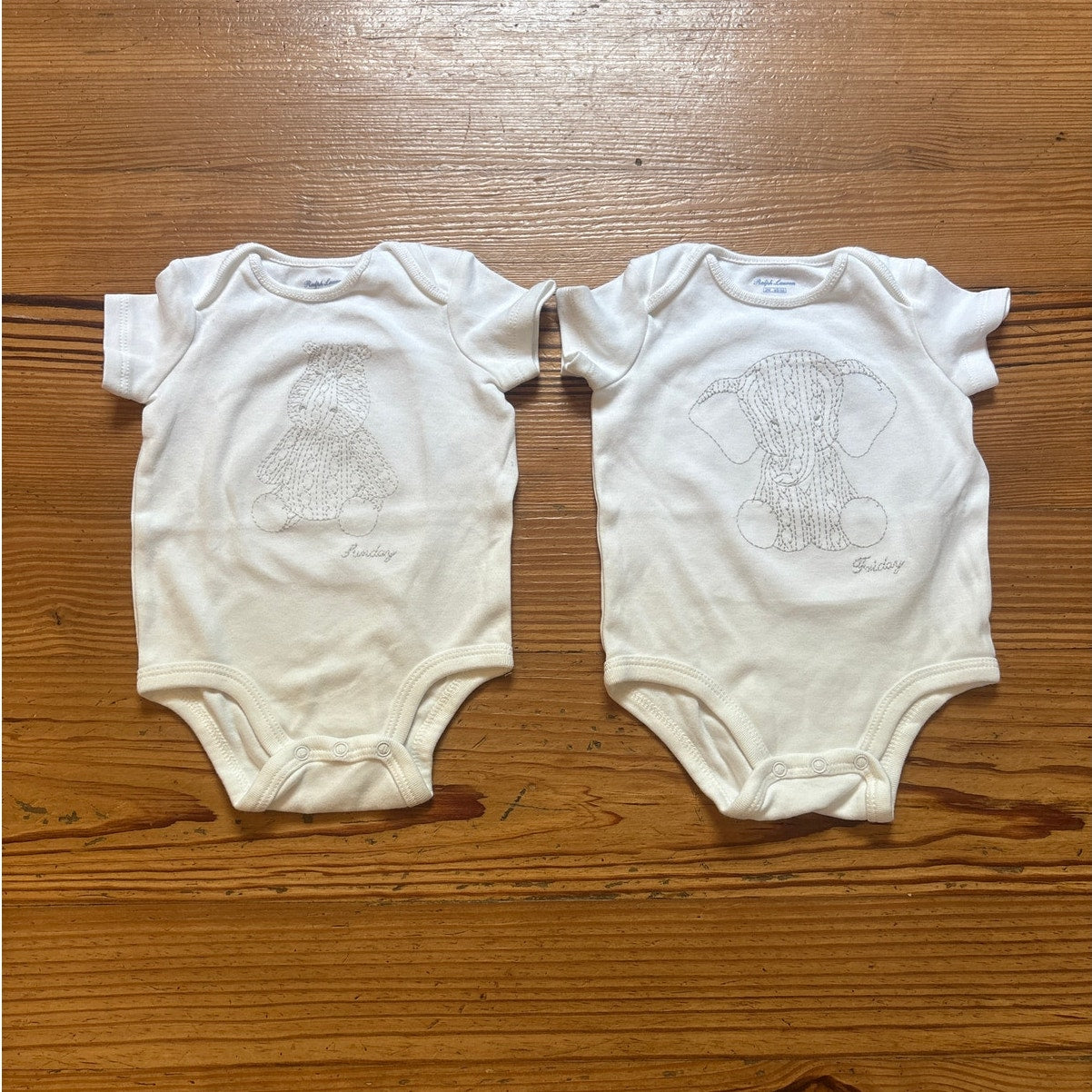 Ralph Lauren white gray animal stitched short sleeve cotton bodysuit SIZE 3M