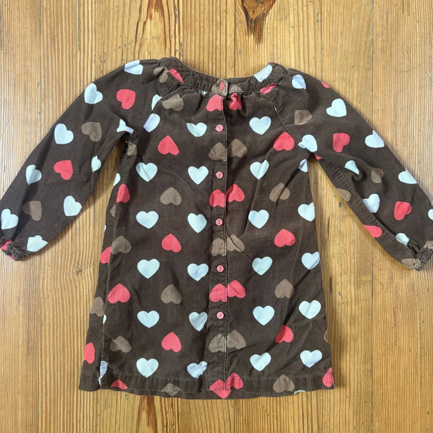 Old Navy 90s brown pink heart corduroy long sleeve dress SIZE 3T