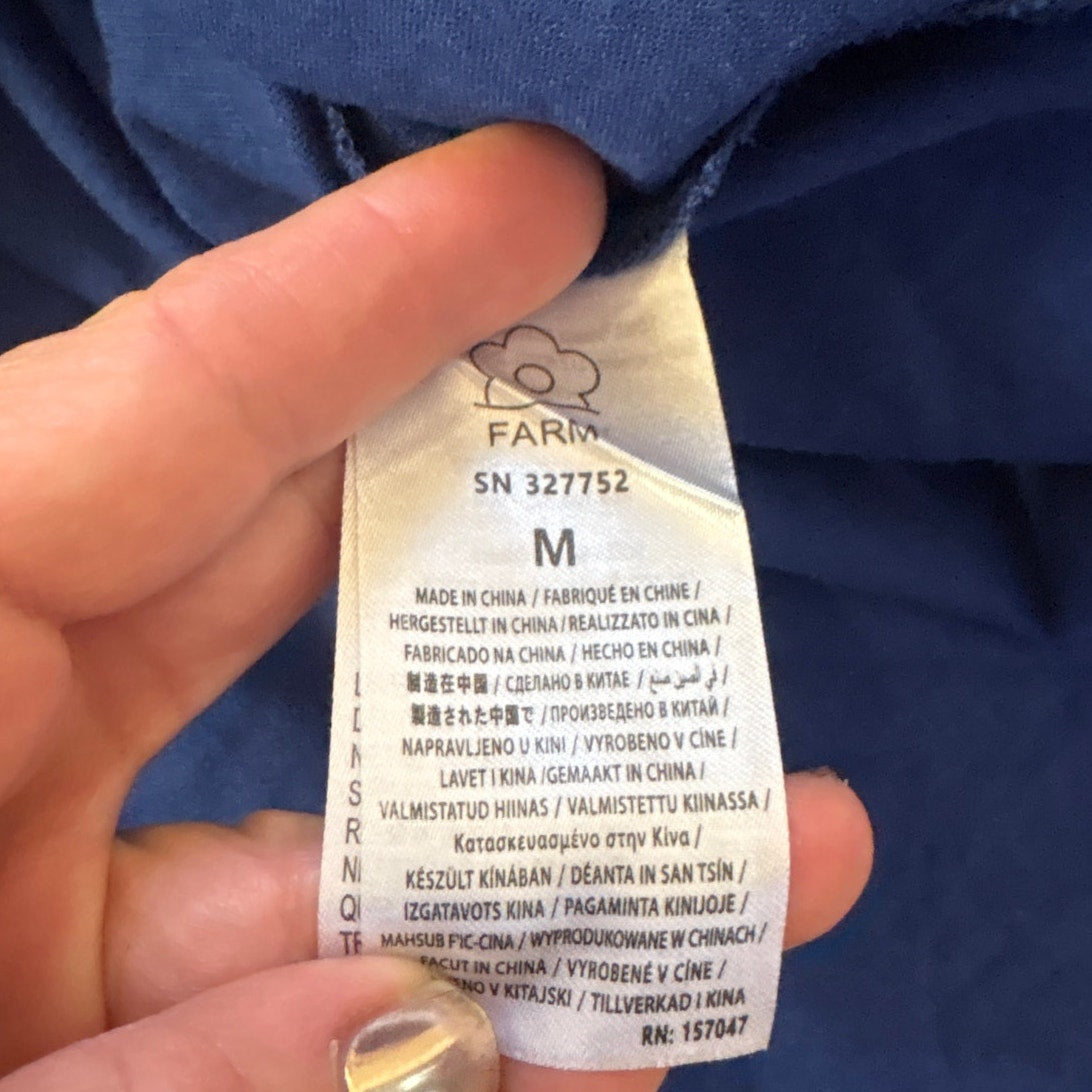 FARM Rio royal blue one shoulder linen blend midi dress SIZE M