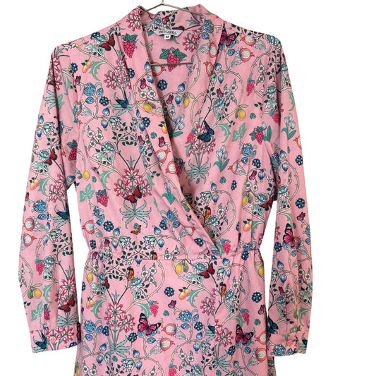 Benares pink floral long sleeve ruffle asymmetrical midi dress SIZE M