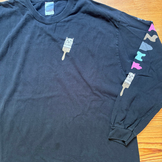 Ripndip Bob Ross painting cat graphic black long sleeve shirt SIZE XL