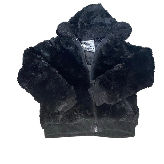 Justice black fuzzy hooded full zip coat SIZE 8