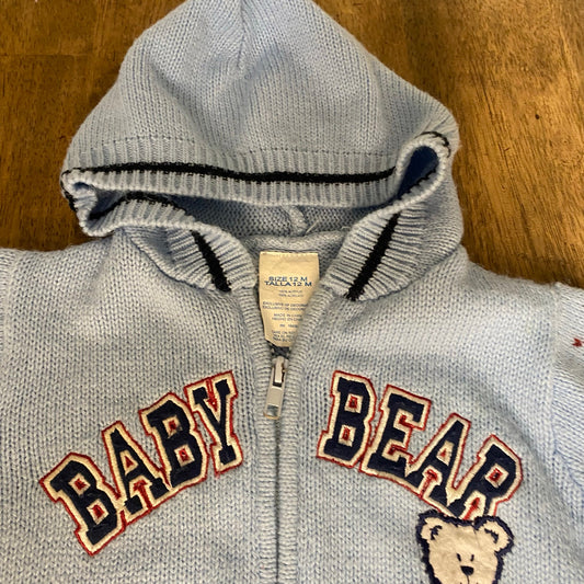 VTG light blue baby bear varsity argyle full zip hooded sweater SIZE 12M