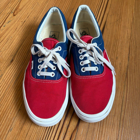VANS red blue checkered sole low top lace unisex sneakers SIZE M9 W10.5