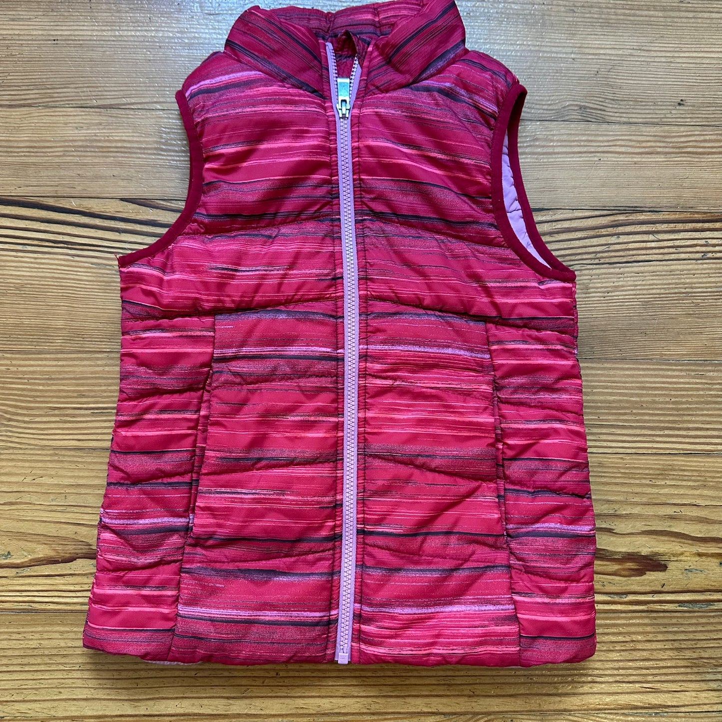 Nike red pink striped full zip puffer vest SIZE 6