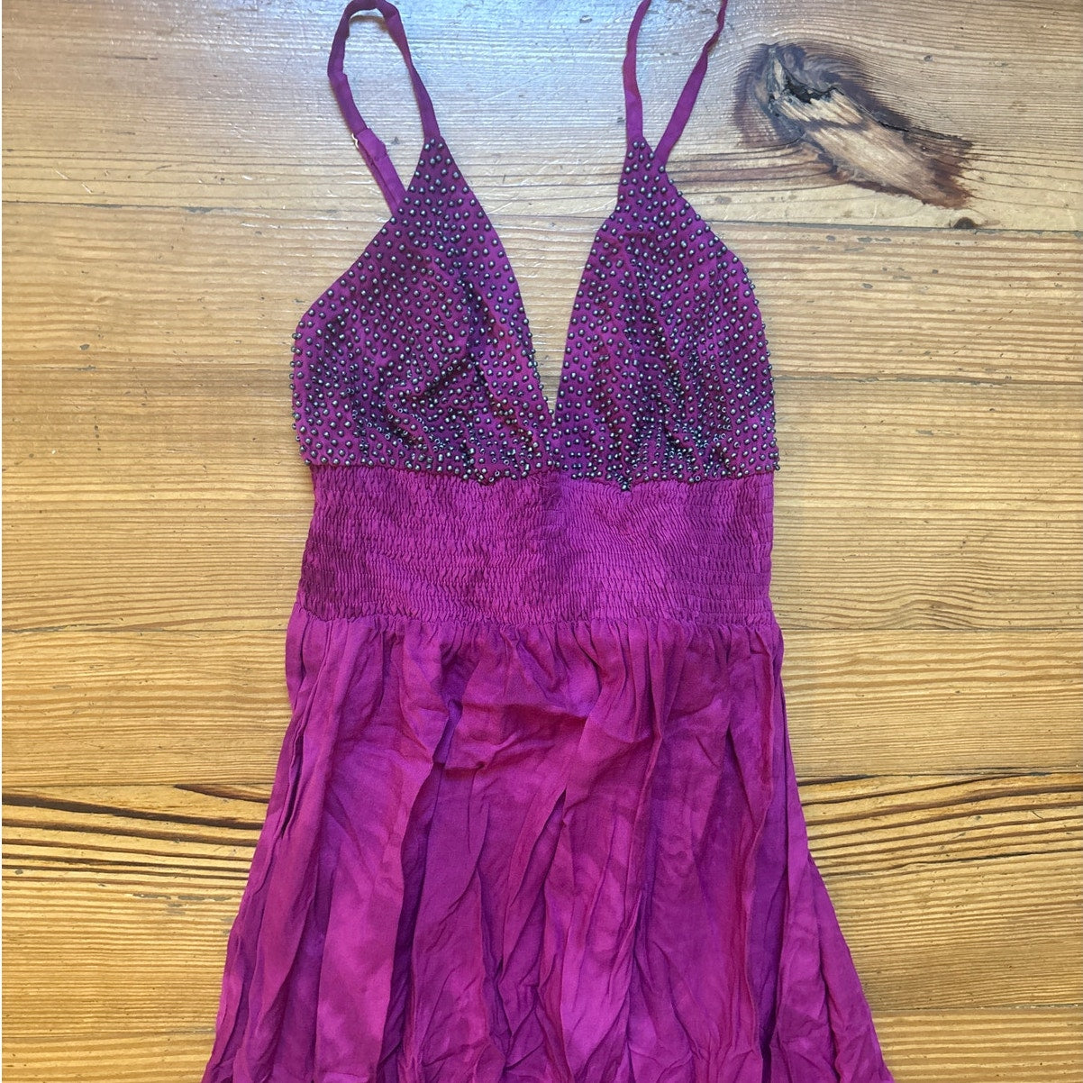 NWT Khush dark pink beaded bustier adjustable strap maxi dress SIZE S