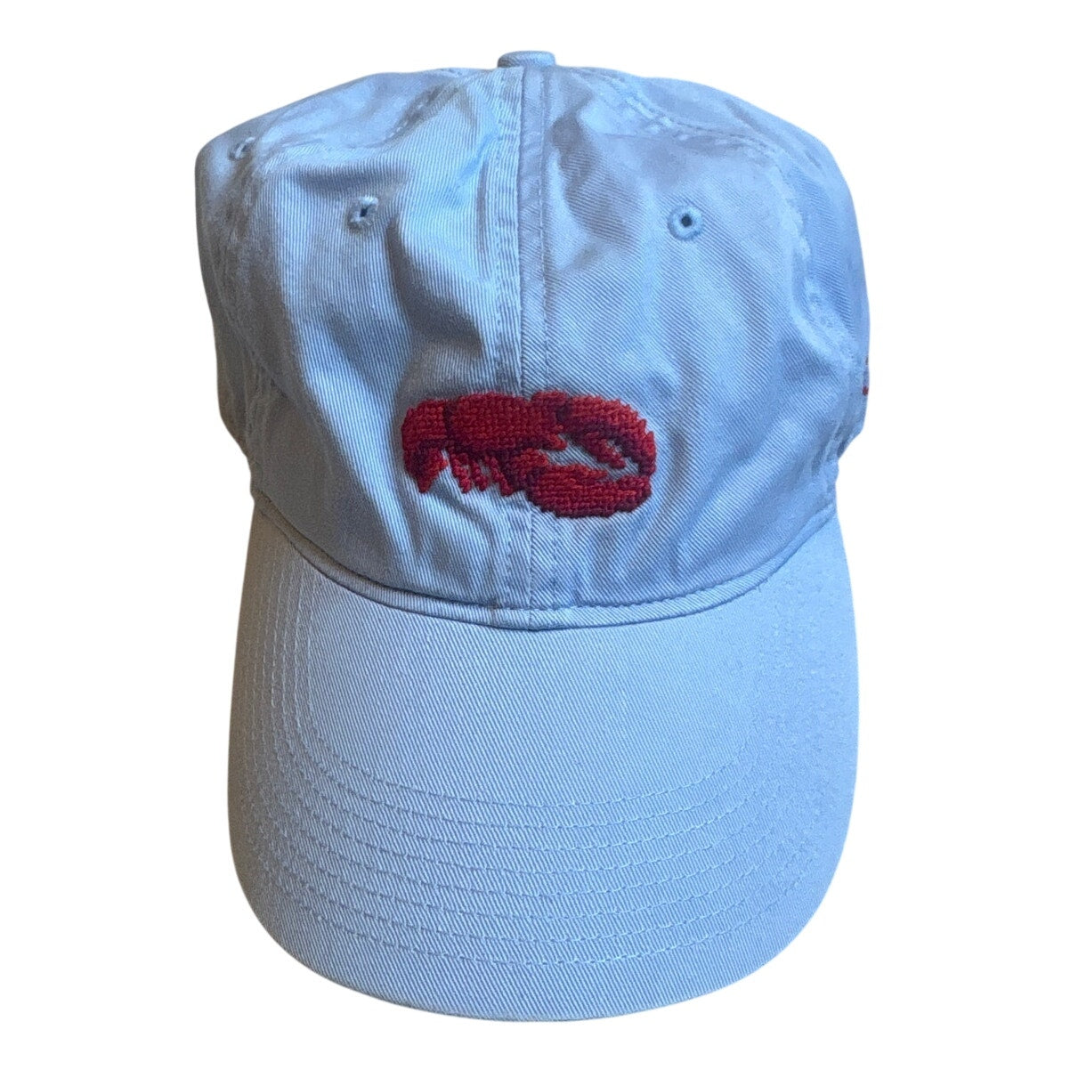 Light blue New England lobster needlepoint adjustable womens baseball cap