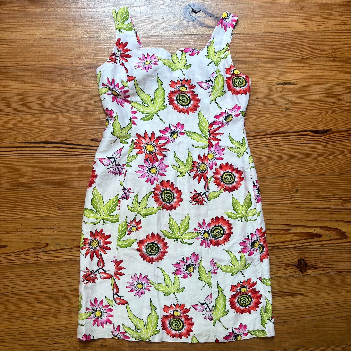 Grace Elements white pink floral sweetheart sleeveless silk dress SIZE 6