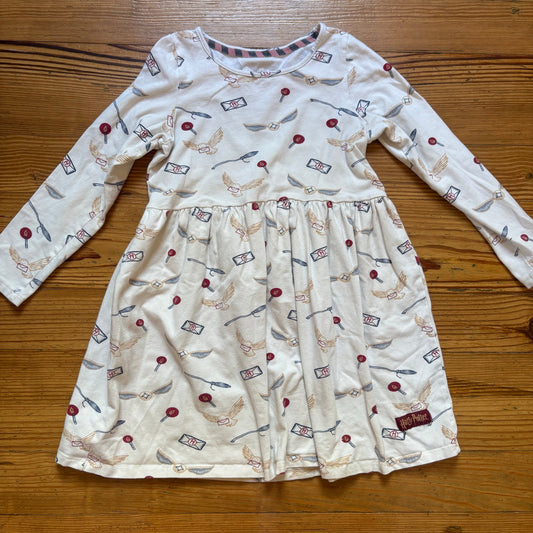 Harry Potter white letter owl wand graphic long sleeve girls dress SIZE M
