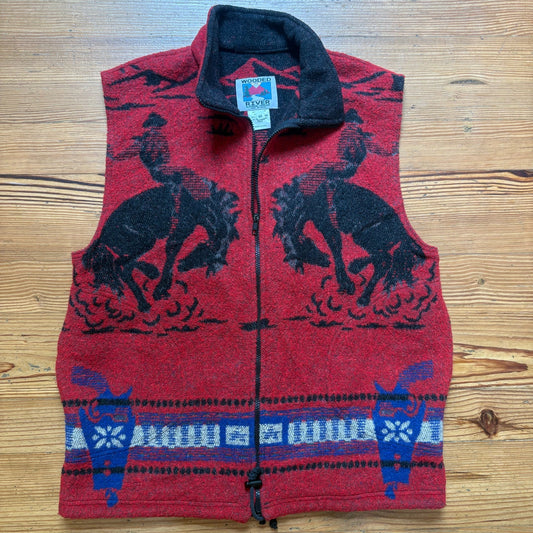 Wooded River 90s red wool cowboy horses full zip mens western west SIZE M