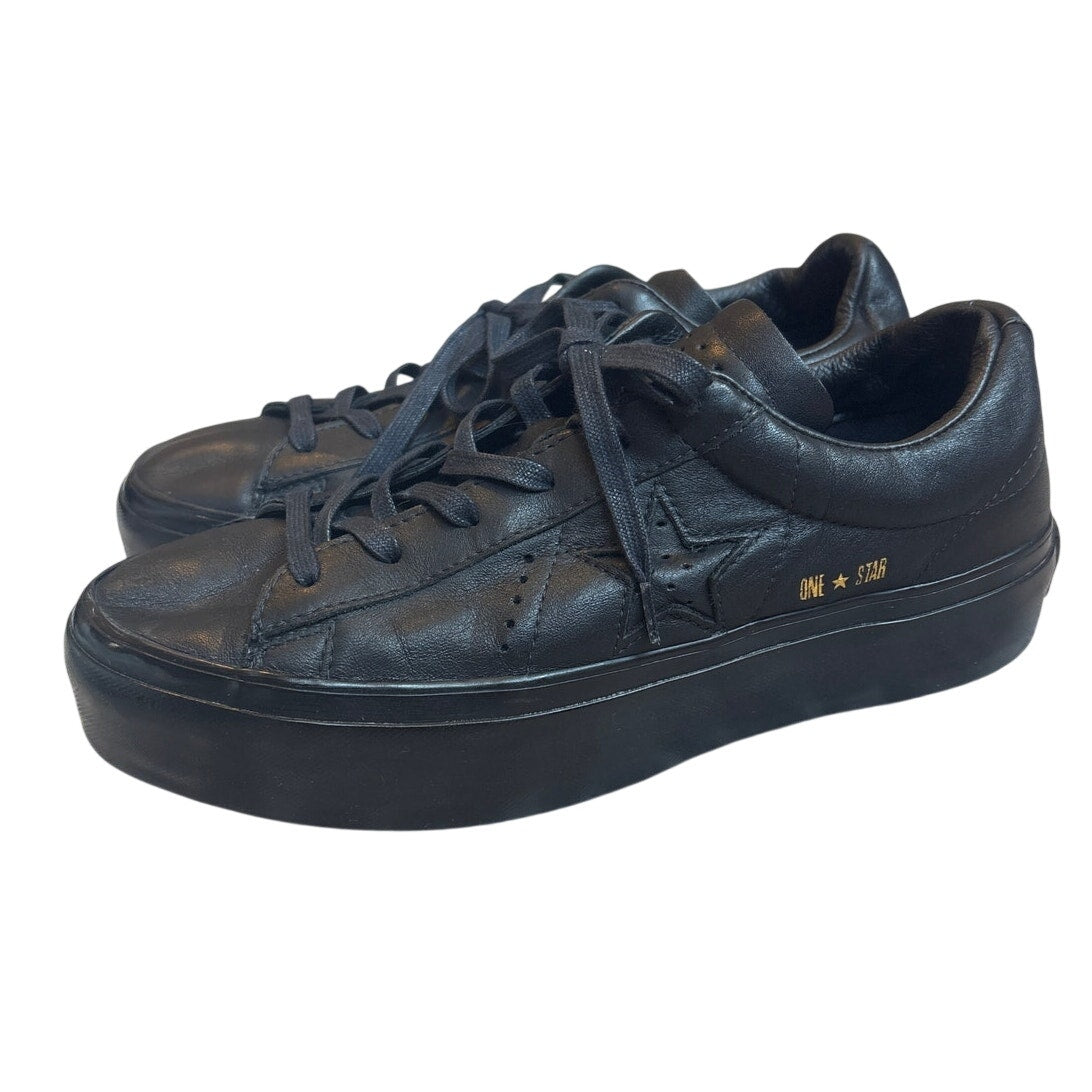 Converse All Star black leather platform low top lace sneakers SIZE 9