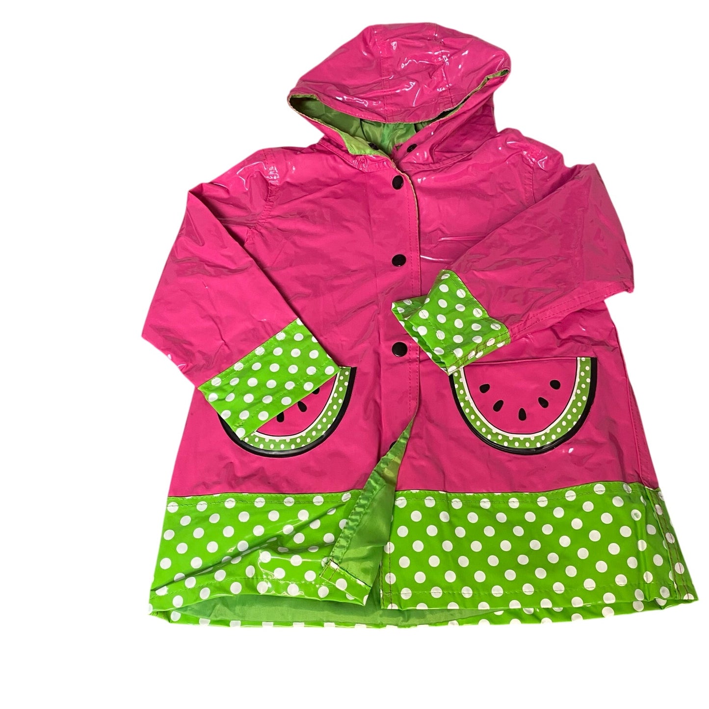 Wippette Kids green polka dot pink watermelon hooded rain trench coat SIZE 4