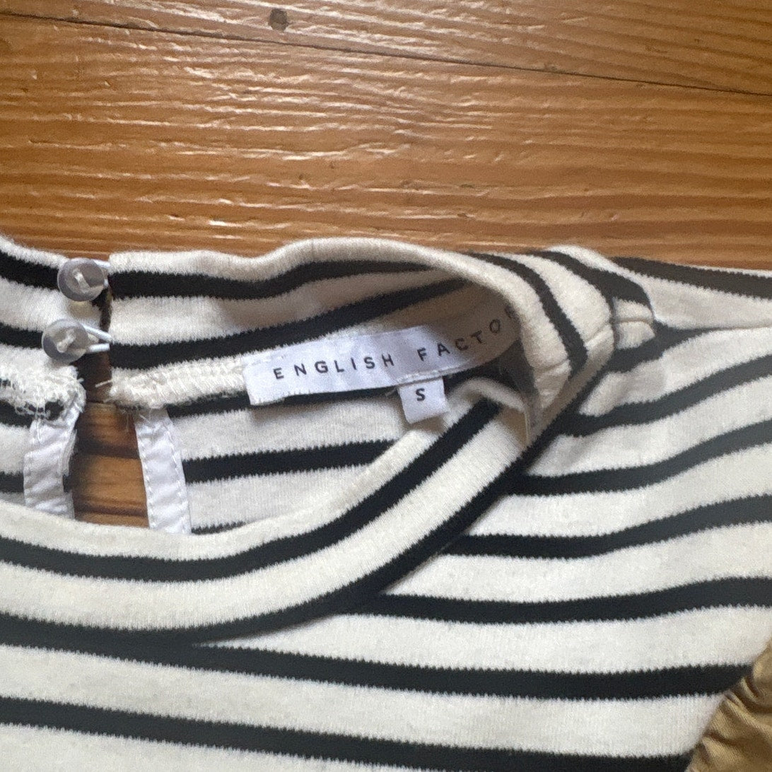 English Factory black and white striped beige ruffle long sleeve shirt SIZE S