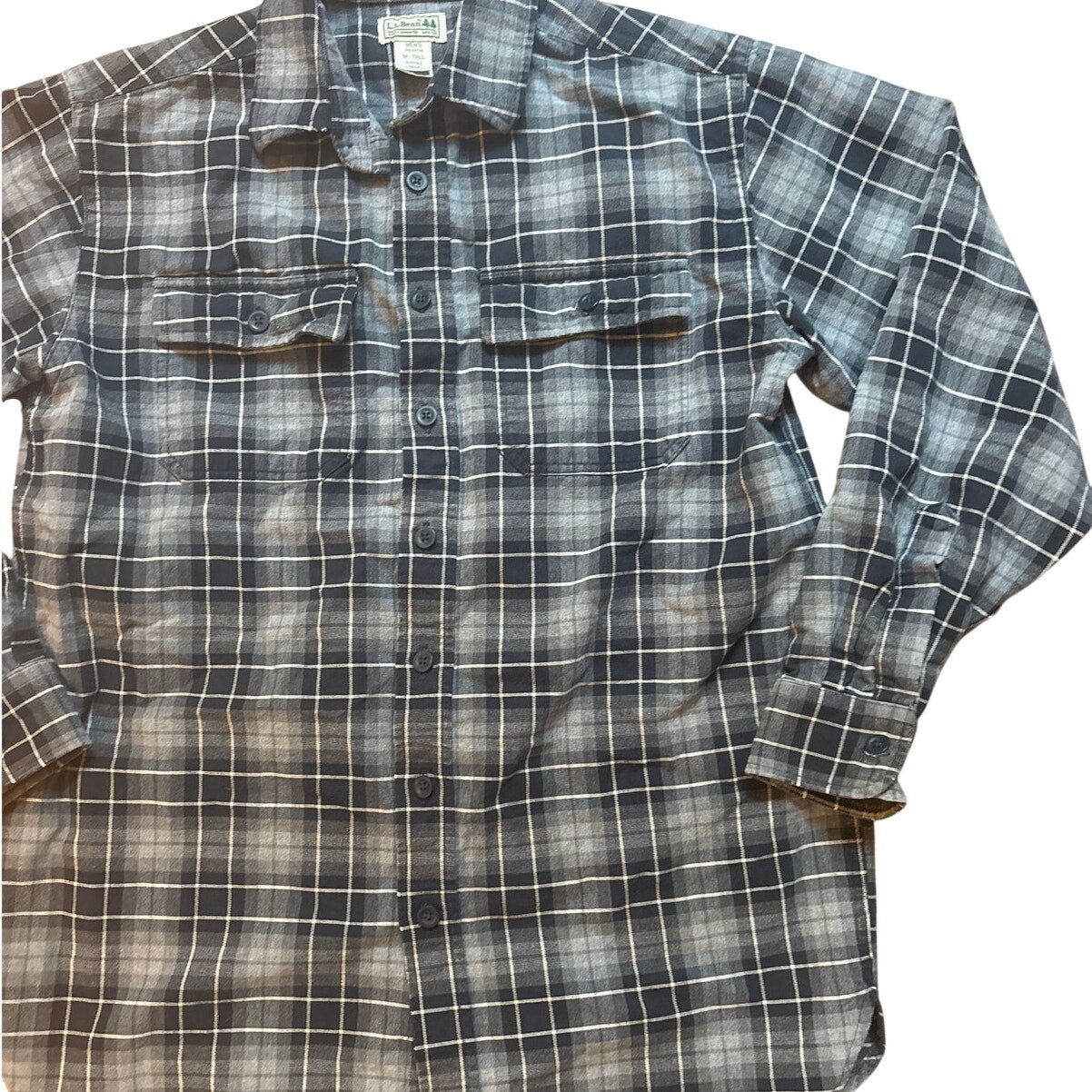 L.L. Bean VTG blue checkered long sleeve heavy cotton button up shirt SIZE M