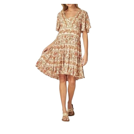 BILA orange floral short flutter sleeve dress SIZE S