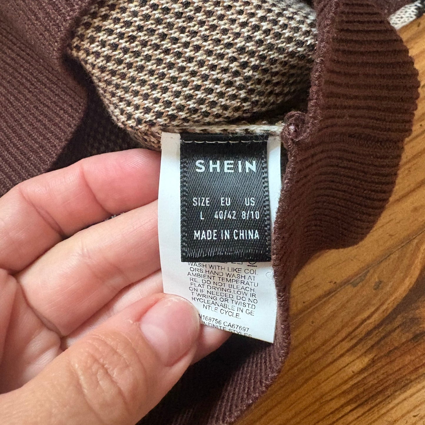 Shein brown cream teddy bear kidcore cropped crew sweater SIZE L