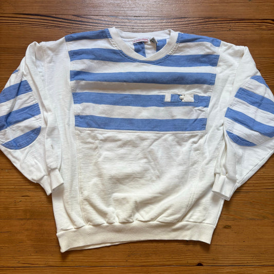 The Wilger Company vintage blue white striped nautical crew sweatshirt SIZE L