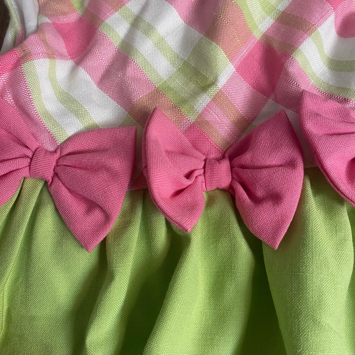 NWT Rare Editions pink green plaid bows tank fit flare formal dress SIZE 5