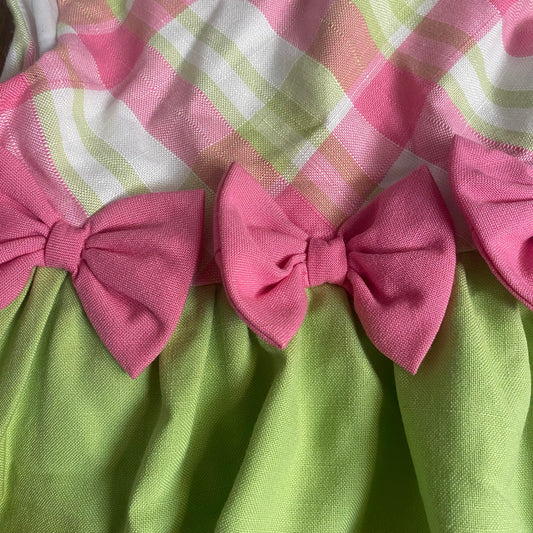 NWT Rare Editions pink green plaid bows tank fit flare formal dress SIZE 5