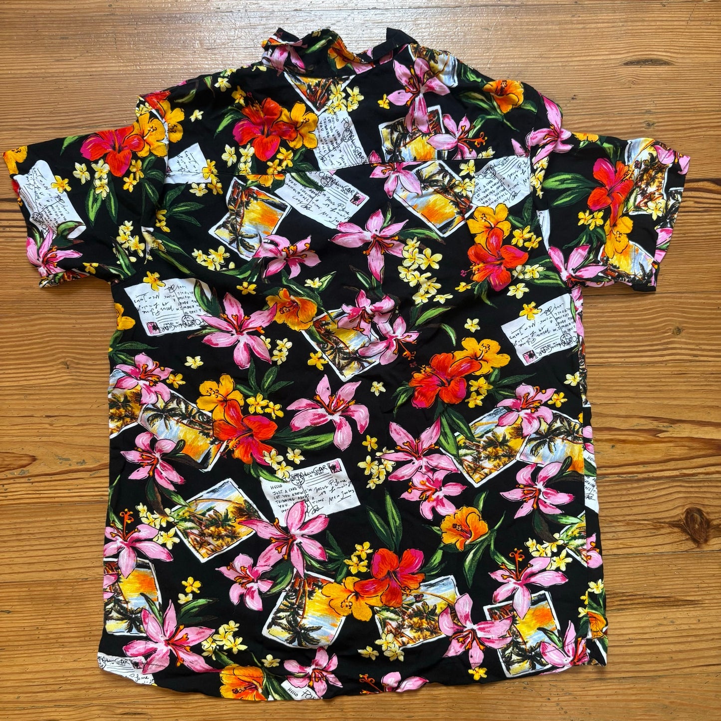 George black pink red tropical short sleeve button up womens shirt SIZE M