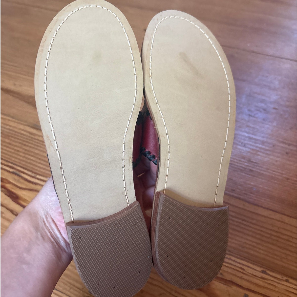 Jack Rogers Navajo red black leather thong heel sandals SIZE 7