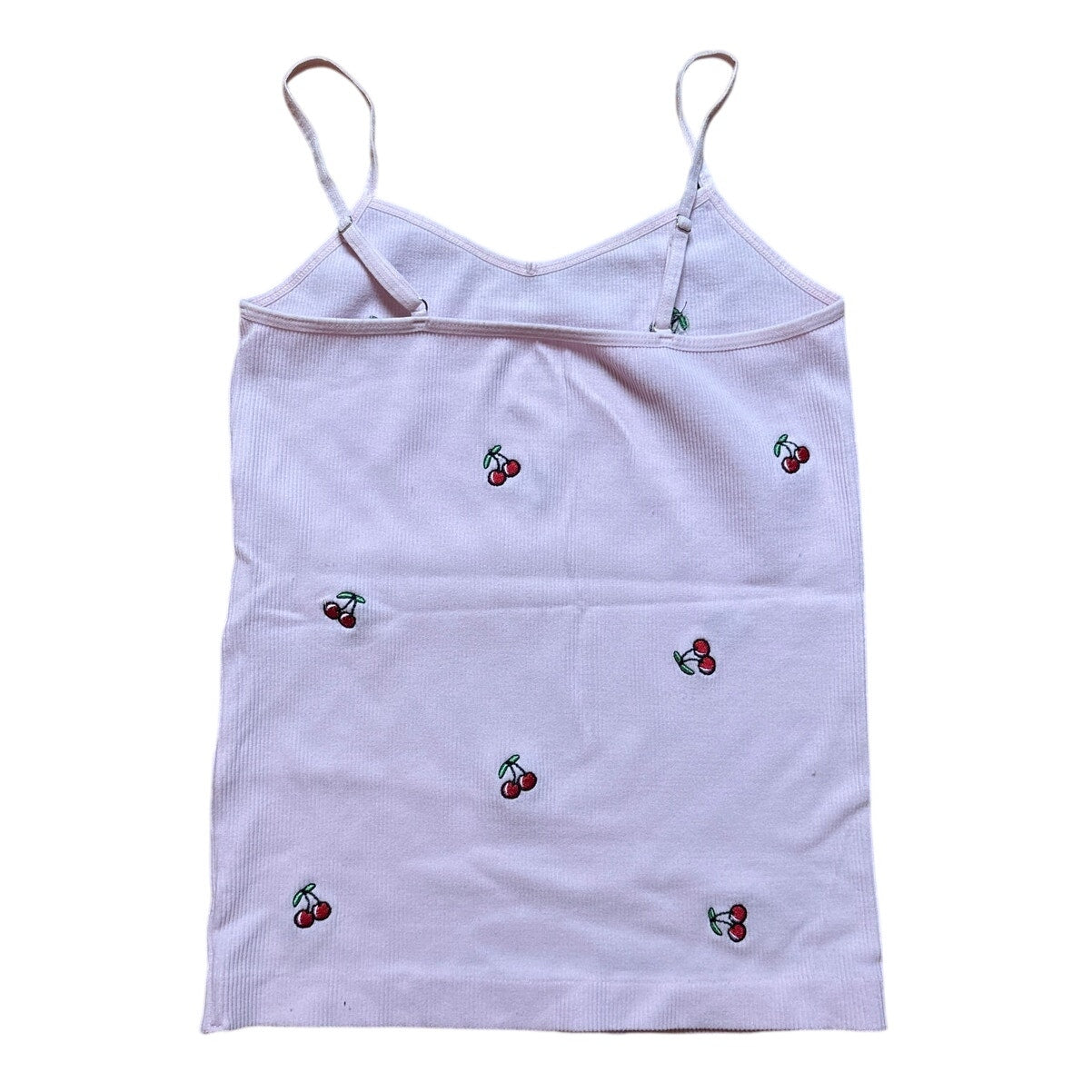 Basics light pink ribbed cherry adjustable spaghetti strap tank top SIZE XS