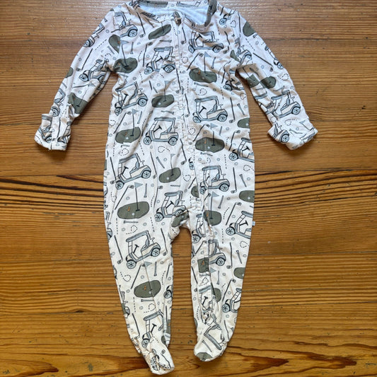 Caden Lane cream golf graphic full zip bamboo footed baby pajamas SIZE 3-6M