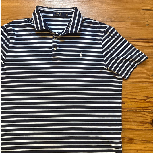 Polo Ralph Lauren blue white striped short sleeve polo shirt SIZE XL