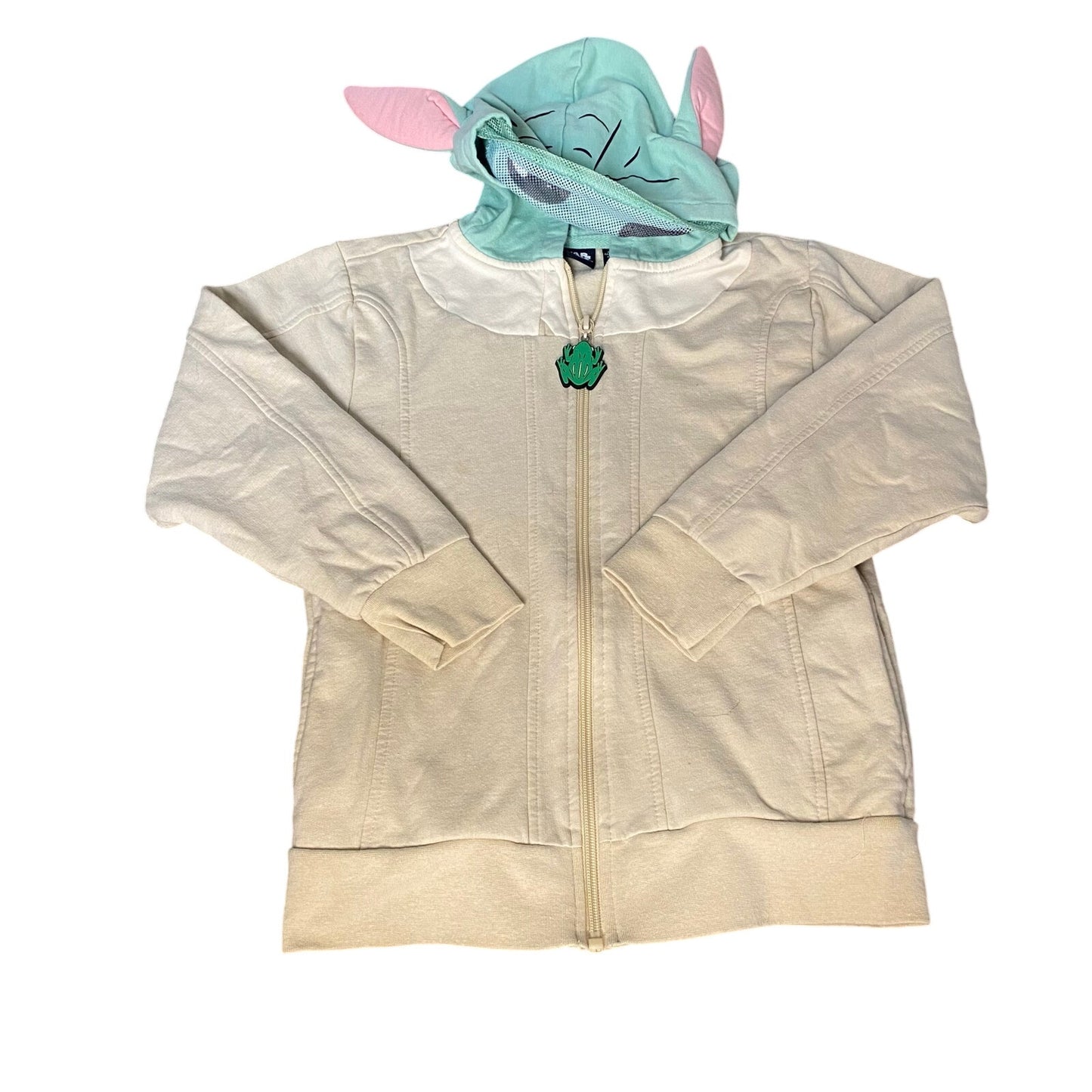 Stars Wars Yoda beige full zip hooded Yoda head sweater SIZE S