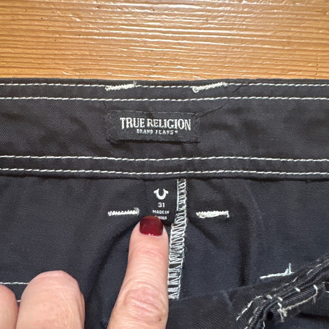 True Religion black baggy cargo white stitching mens jeans SIZE 31
