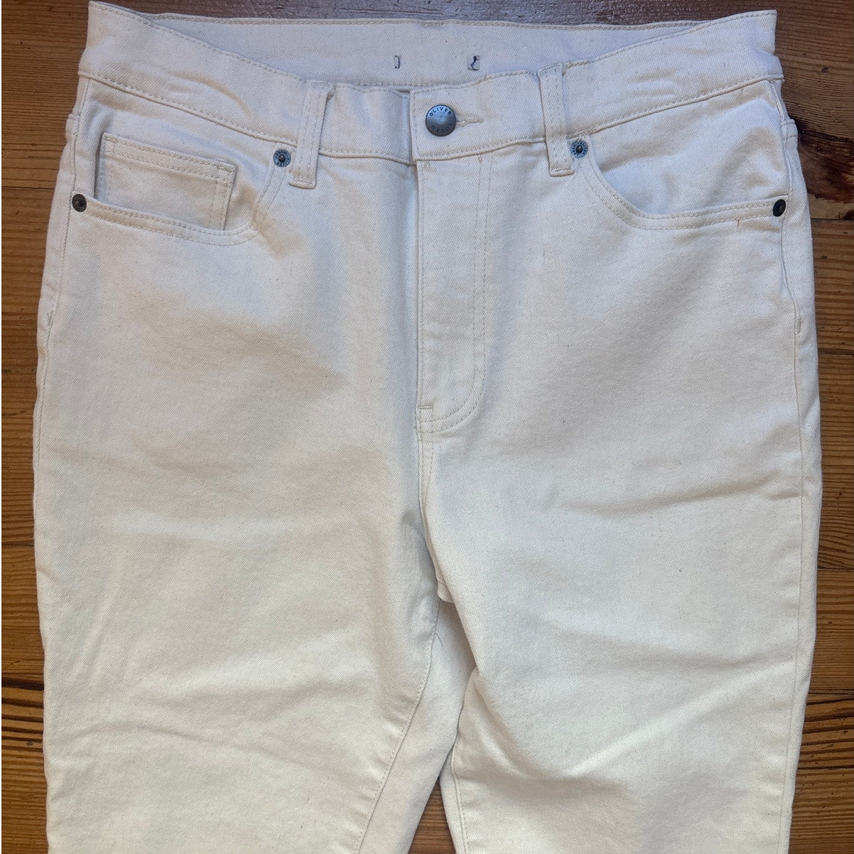 Oliver Logan ivory straight leg raw hem bottom jeans SIZE 29