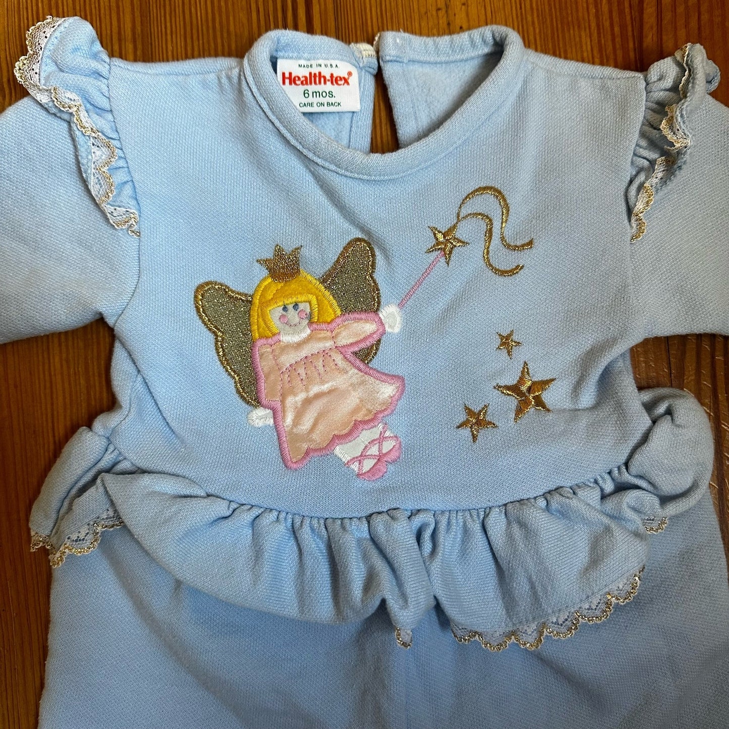 Healthtex light blue vintage sweater princess ruffle sleeper SIZE 6M