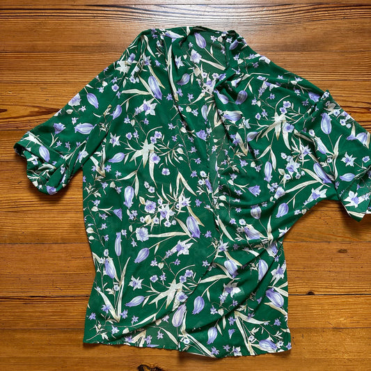 Shein green floral sheer open front coverup SIZE XL
