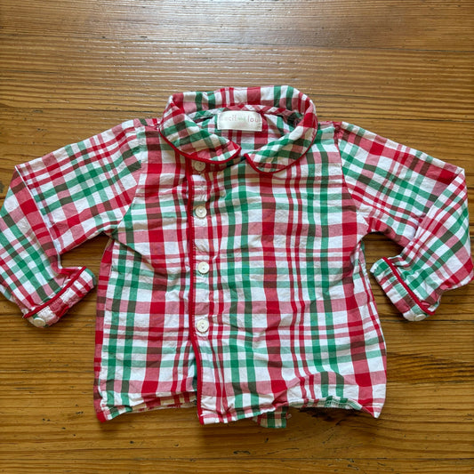 Cecil and Lou red green holiday button up long sleeve toddler shirt SIZE 18M