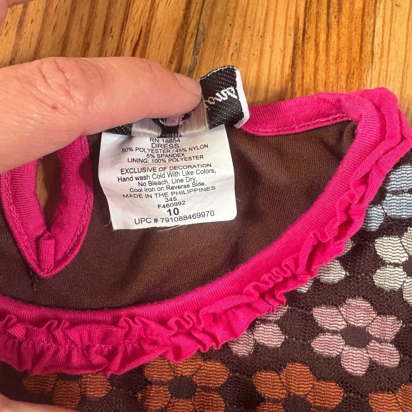 Rare Editions 70s brown floral sheer sleeve ruffle bottom girls dress SIZE 10