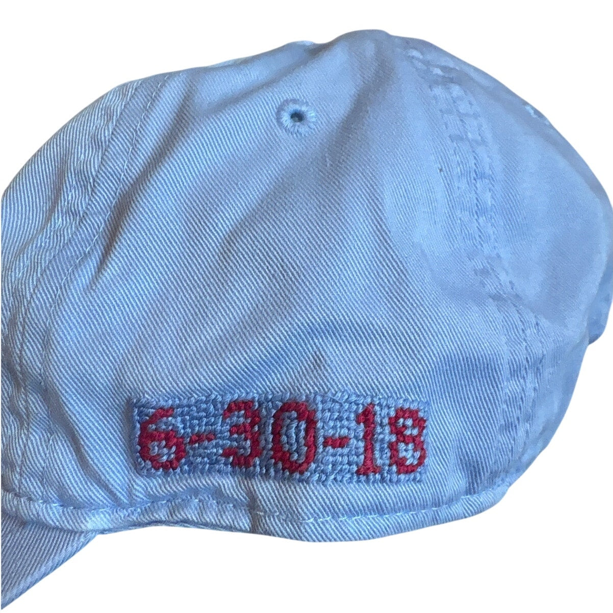Light blue New England lobster needlepoint adjustable womens baseball cap